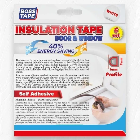 Boss Tape Kapı Pencere İzolasyon Fitili 9mm-6mt Beyaz - 4