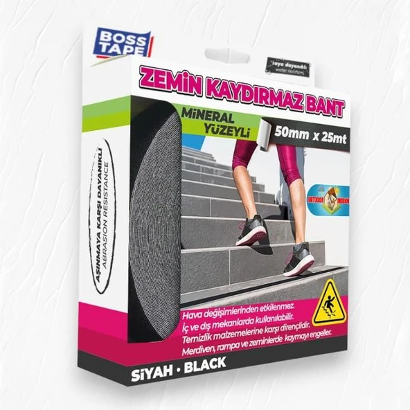 Boss Tape Zemin Merdiven Kaydırmaz Bant 50mmx25mt Siyah - 2