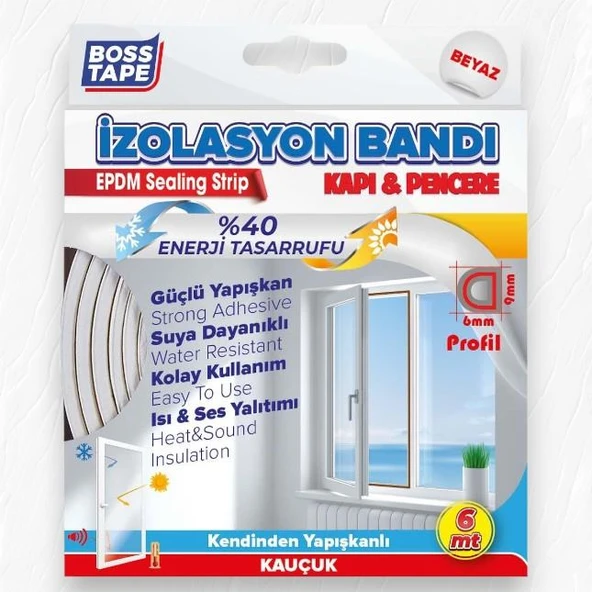 Boss Tape Kapı Pencere İzolasyon Fitili 9mm-6mt Beyaz