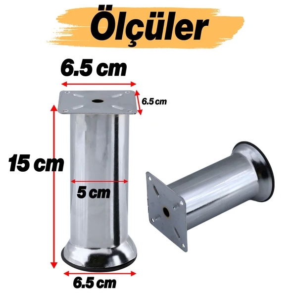 Mobilya Ayak Krom Baza Koltuk Kanepe Yatak Çekyat Destek Ayağı 15 cm Metal Yükseltici Ayakları - Resim 2