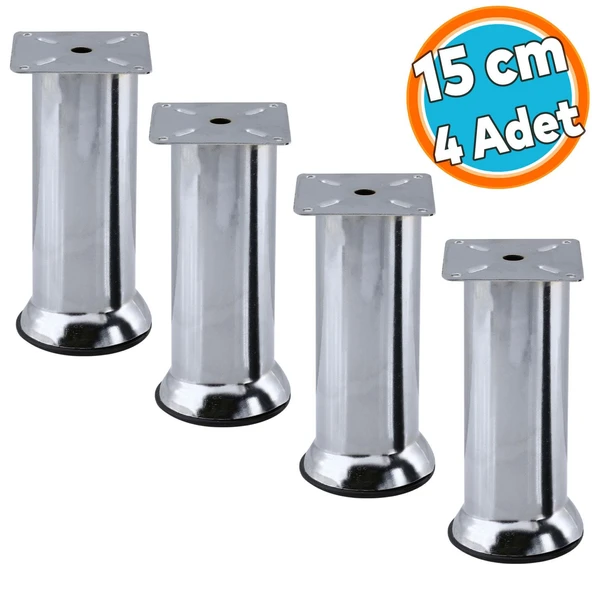 Mobilya Ayak Krom Baza Koltuk Kanepe Yatak Çekyat Destek Ayağı 15 cm Metal Yükseltici Ayaklar 4 Adet