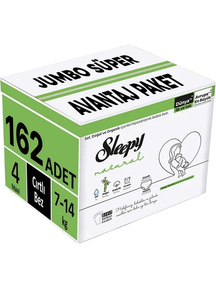 Sleepy Natural 4 Numara Maxi 162'li Bebek Bezi