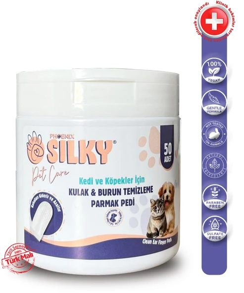 Silky - Evcil Hayvanlar için Parmak Islak Mendil - Göz / Kulak / Pati / Makat temizliği - 50ad - 2