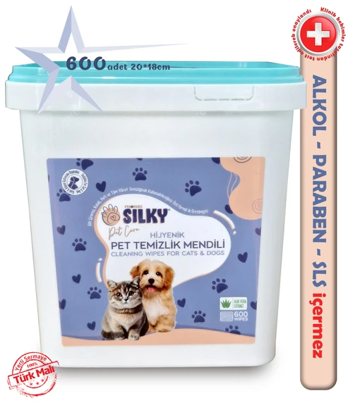 Silky - Evcil Hayvan Tüy / Pati Temizleme Islak Mendili - Doğal Esans İçerik / 600 Ad - 2