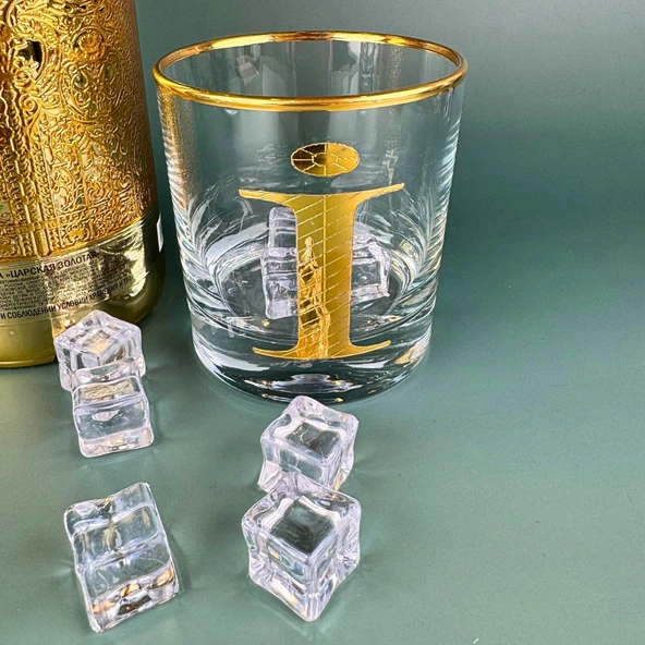 Perlotus İ Harfli Gold Altın Yaldızlı Viski Kadeh Bardak Jumbo Serisi - 3