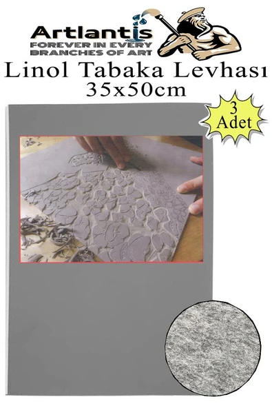 Linol Tabaka Levhası 35x50 cm 2mm Gri 3 Adet Linolyum Tabaka Gri Linol Muşamba Baslı Levha