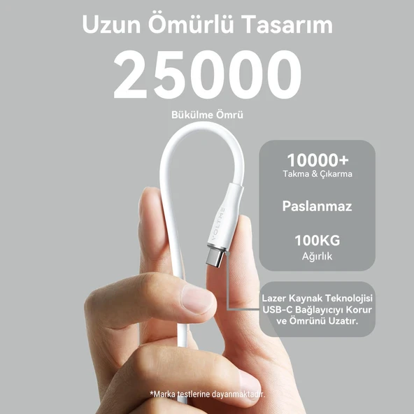 VOLTME C2001 Powerlink Moss 60W USB to Type-C Şarj Kablosu 1M 3A- Beyaz - 3