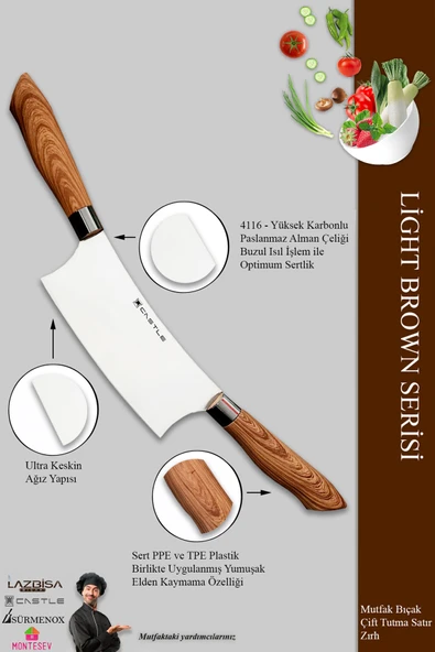 Light Brown Serisi Mutfak Bıçak Börek Pizza Salata Kıyma Bıçağı Çift Tutma Zırh ( Mft-567) - 4