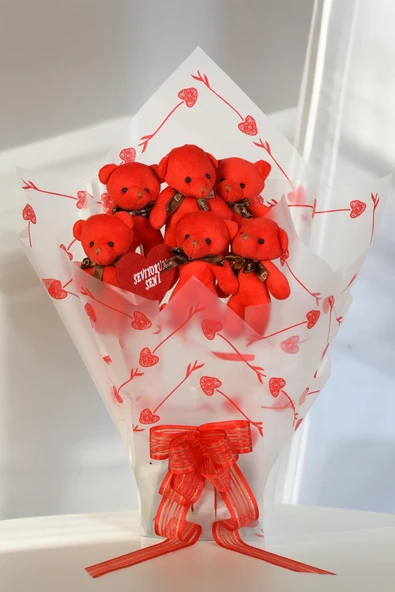 Premium Yumoş Kırmızı Peluş Ayıcık Buketi, Sevgiliye, Doğum Gününe Hediye - 6