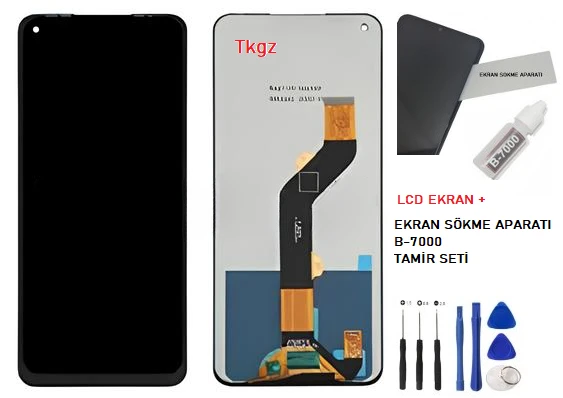 Tkgz - Tecno Camon 16 Uyumlu Lcd Ekran Dokunmatik Orijinal + B-7000 + TAMİR SETİ