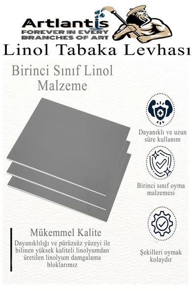 Linol Tabaka Levhası 35x50 cm 2mm Gri 3 Adet Linolyum Tabaka Gri Linol Muşamba Baslı Levha - 3