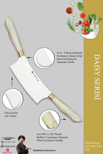 Daisy Serisi Mutfak Bıçak Börek Pizza Kıyma Salata Bıçağı Çift Tutma Zırh ( Mfy-853) - Resim 3