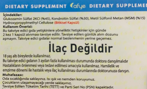 Afye Glukozamin Kondroitin M.S.M  1000mg  (90Kapsül) - 2