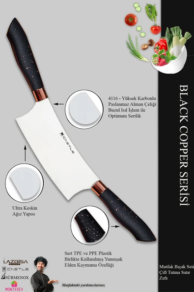 Black Copper Serisi Mutfak Bıçak Pizza Pide Börek Kıyma Bıçağı Zırhı (MFT-745) - 2