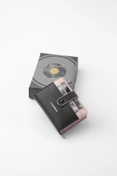 CENGİZ PAKEL Cengiz Pakel Kadın Mini Boy Çıt Çıt Detaylı Cüzdan – 65315 - Siyah/Pudra - 2