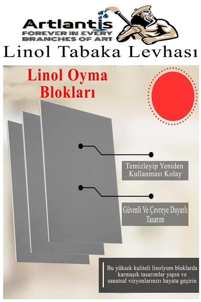 Linol Tabaka Levhası A3 30X42 cm 2mm Gri 3 Adet Linolyum Tabaka Gri Linol Muşamba Baslı Levha - 4