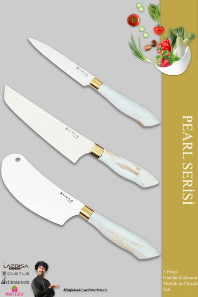 Pearl Serisi Mutfak Bıçak Seti Et Ekmek Sebze Salata Börek Şef Bıçağı 3 Lü Set ( Mft-4127) - Resim 2