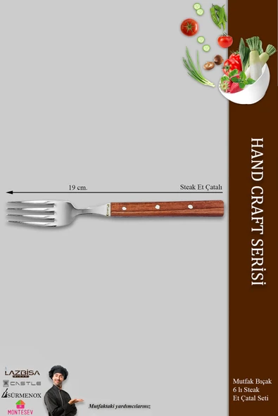 Hand Craft Serisi Mutfak Bıçak Çatal Seti 6 Parça Steak Et Kahvaltı Yemek Çatalı ( Mft-865) - 2