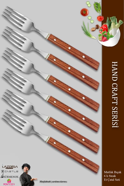 Hand Craft Serisi Mutfak Bıçak Çatal Seti 6 Parça Steak Et Kahvaltı Yemek Çatalı ( Mft-865)