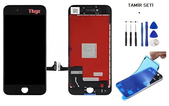 Tkgz - iPhone 7 Uyumlu Lcd Ekran Dokunmatik Orijinal + TAMİR SETİ + TOZ BANTI  SİYAH