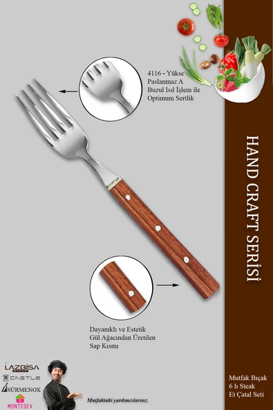 Hand Craft Serisi Mutfak Bıçak Çatal Seti 6 Parça Steak Et Kahvaltı Yemek Çatalı ( Mft-865) - 3