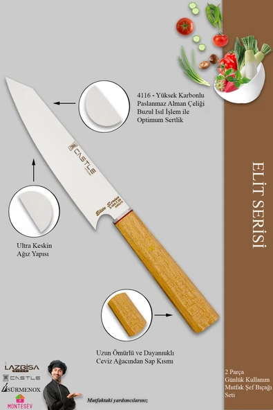 Elit Serisi Mutfak Bıçak Seti Et Balık Ekmek Sebze Kıyma Şef Bıçak Seti 2 Li Set (MFT-7412) - 4
