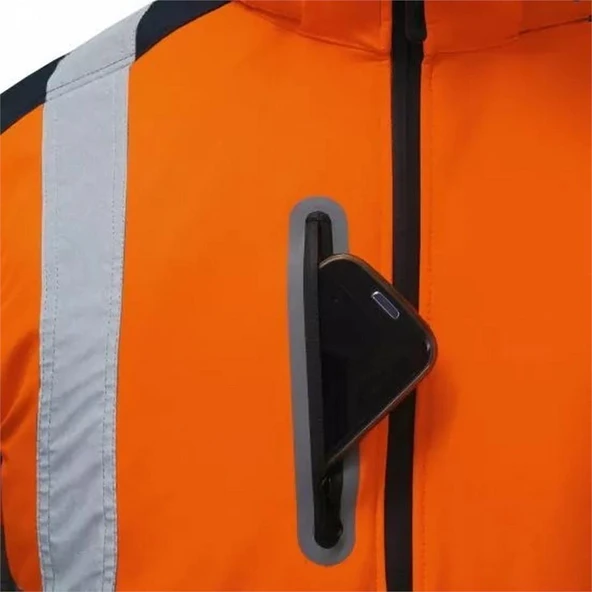 Softshell Reflektörlü İş Montu Su Geçirmez Ceket Turuncu - 5