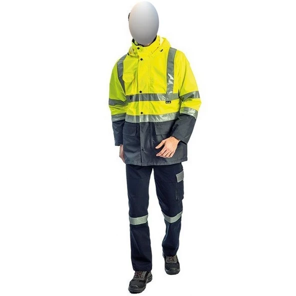 Reflektörlü Oxford Çift Renk 300D Oxford 5+1 Parka Sarı - 8