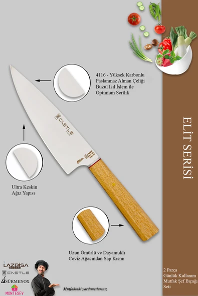 Elit Serisi Mutfak Bıçak Seti Et Tavuk Ekmek Sebze Şef Bıçak Seti 2 Li Set (MFT-1276) - 3