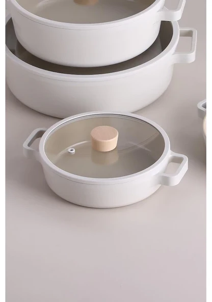 Neoflam Fika Cam Kapaklı Bej Döküm Sahan 20 cm - 2