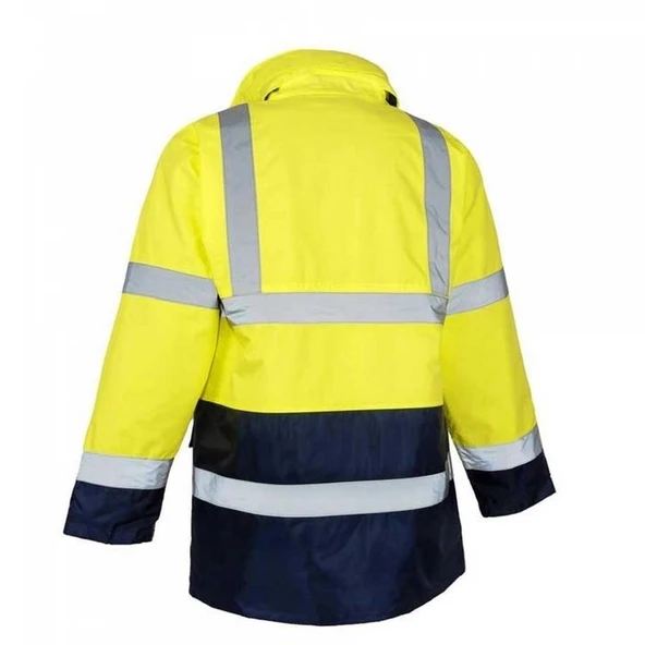 Reflektörlü 300D Oxford Çift Renk Parka Yağmurluk Sarı - 4
