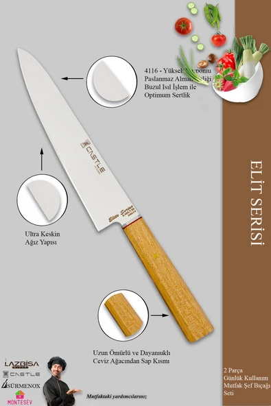 Elit Serisi Mutfak Bıçak Seti Et Tavuk Ekmek Sebze Şef Bıçak Seti 2 Li Set (MFT-42346) - 3