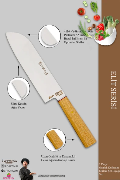 Elit Serisi Mutfak Bıçak Seti Et Tavuk Ekmek Salata Sebze Şef Bıçak Seti 2 Li Set (MFT-216) - Resim 3