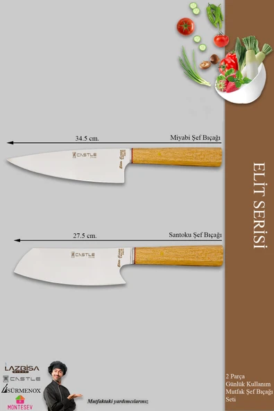 Elit Serisi Mutfak Bıçak Seti Et Tavuk Ekmek Sebze Şef Bıçak Seti 2 Li Set (MFT-1276) - 2