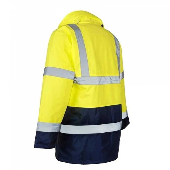 Reflektörlü 300D Oxford Çift Renk Parka Yağmurluk Sarı - 3