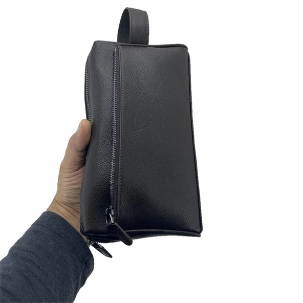 Hakiki Deri CA252 Dopp Kit El Çantası Kahve - 7
