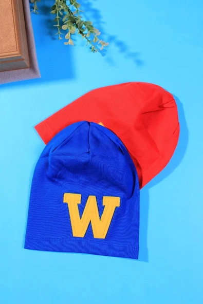 W Armalı 2-4 Yaş Erkek Çocuk Şapkası 2'li Paket - Resim 4