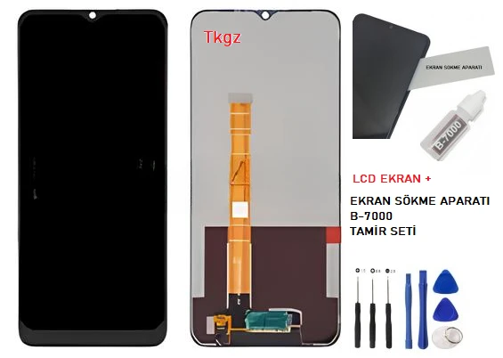 Tkgz - Oppo Realme C21Y Uyumlu Lcd Ekran Dokunmatik Orijinal + B-7000 + TAMİR SETİ