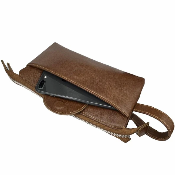 Diga Hakiki Deri 3006 Dopp Kit El Çantası Taba - 4