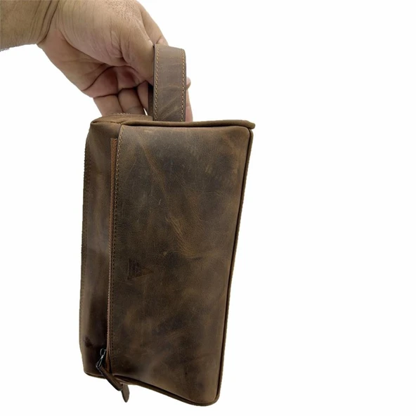 Hakiki Deri CA253 Dopp Kit El Çantası Tigon Taba - 4