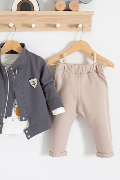 We Are Ceketli 3'lü % 100 Pamuk Erkek Bebek Takımı - Resim 3