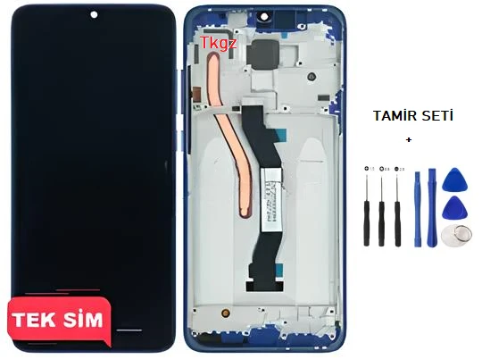 Tkgz - Xiaomi Redmi NOTE 8 PRO Uyumlu Lcd Ekran Dokunmatik Orijinal ÇITALI MAVİ + TAMİR SETİ