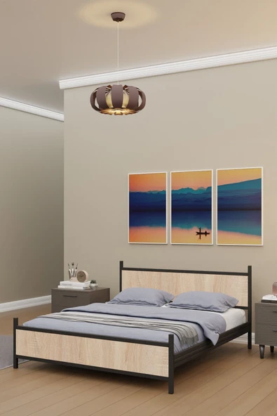 Metalia GM 305 Modern Çift Kişilik Ahşap Metal Siyah Sonomo Karyola 150X200