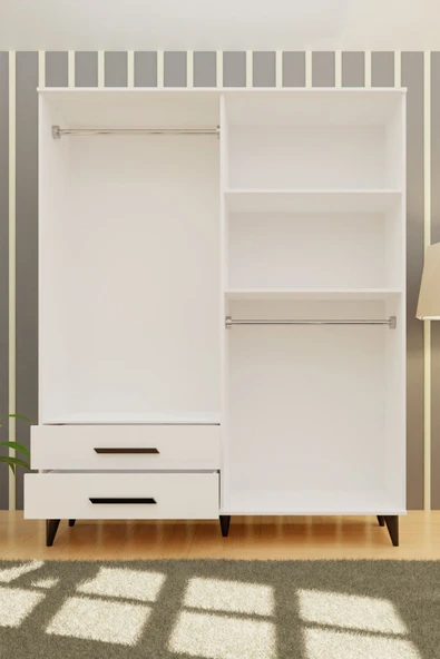 Metalia GM 070-B Novado Siyah Kulplu Ayaklı Aynalı Gardırop - 3