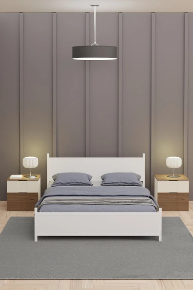 Metalia GM 305 Modern Çift Kişilik Ahşap Metal Tamamı Beyaz Karyola 150X200 - 2
