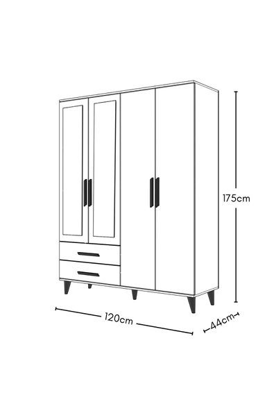 Metalia GM 070-B Novado Siyah Kulplu Ayaklı Aynalı Gardırop - 5