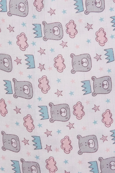 Mavi Bear Desenli 80*80 Müslin Bebek Battaniyesi - Resim 2