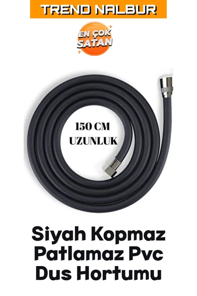 Modern Siyah Pvc Duş Hortumu 150 Cm Esnek Ve Patlamaya Dayanıklı - Paslanmaz Banyo Hortumu