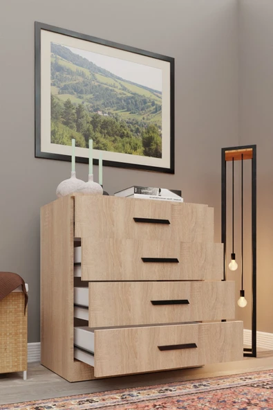 Metalia GM 092 4 Çekmeceli Sonomo Siyah Kulplu Şifonyer - 2