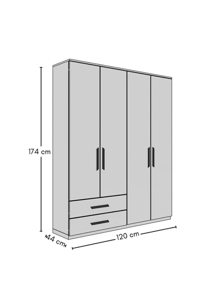 Metalia GM 082 Novado 4 Kapı 2 Çekmeceli Sonomo Gardırop - 5